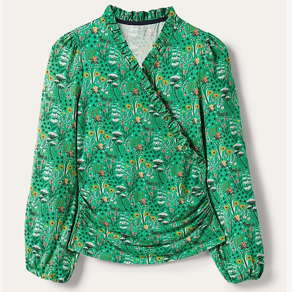 GREEN Boden Floral Wrap Top